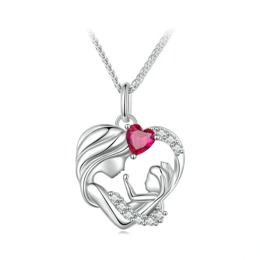 Bamoer 925 Sterling Silver Mother and Child Pendant Necklace for Women Mother's Day Birthday Fine Jewelry Gift BSN323 Mirror Quenn
