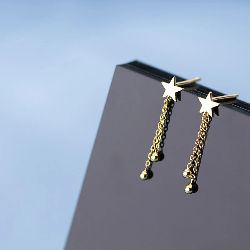 Modian Swing Stars Charm Drop Earrings 100% Real 925 Sterling Silver Gold Color Sweet Dangle Earring For Women Girl Jewelry Mirror Quenn