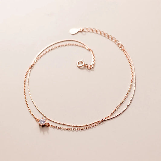 Modian Silver Simple Double Layer Anklets For Women Summer Trendy 925 Sterling Silver Foot Jewelry Fashion Style Leg Bracelet Mirror Quenn