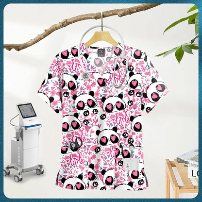 Printed Scrub Top with Pockets – V-Neck