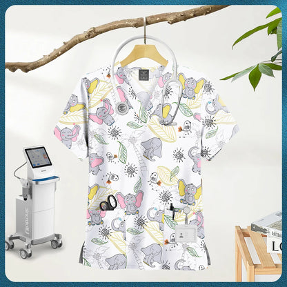 Printed Scrub Top with Pockets – V-Neck