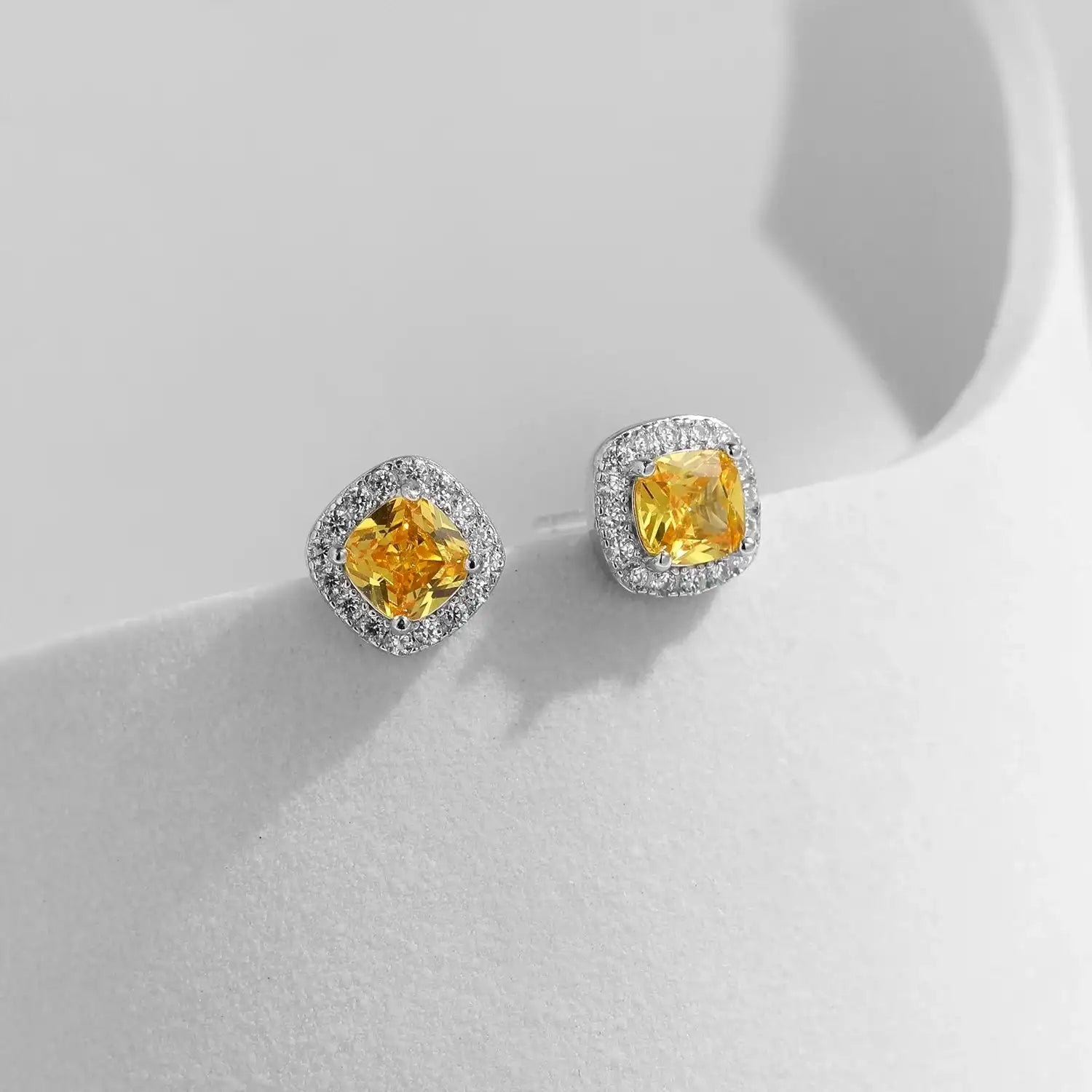 MODIAN Yellow Sparkling Cubic Zirconia Platinum Plated Stud Earrings 925 Sterling Silver Earrings For Women Wedding Jewelry Mirror Quenn