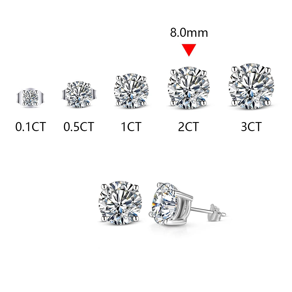 ATTAGEMS 2 Carat 8.0mm D Color Moissanite Stud Earrings For Women Top Quality 100% 925 Sterling Silver Sparkling Wedding Jewelry Mirror Quenn