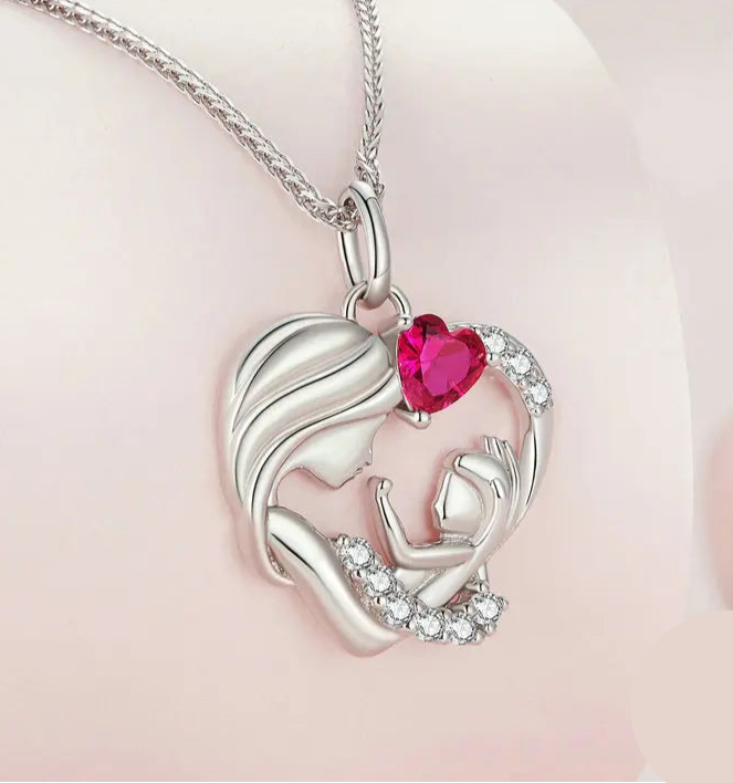 Bamoer 925 Sterling Silver Mother and Child Pendant Necklace for Women Mother's Day Birthday Fine Jewelry Gift BSN323 Mirror Quenn