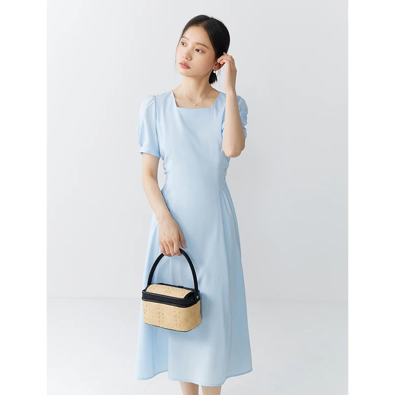Elegant White A-Line Puff Sleeve Dress Mirror Quenn