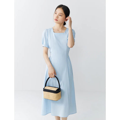 Elegant White A-Line Puff Sleeve Dress Mirror Quenn