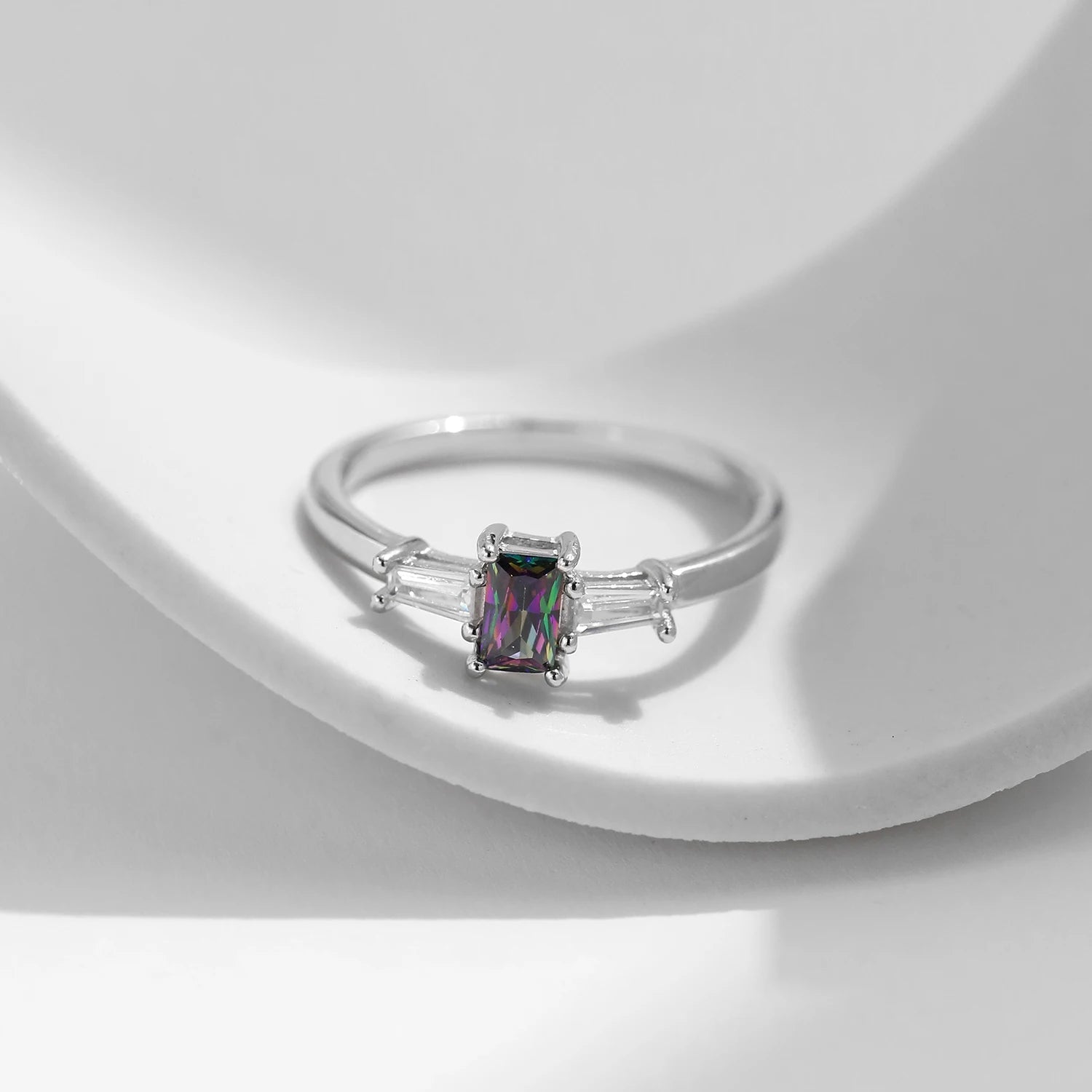 MODIAN 925 Sterling Silver Colorful Rectangle Zircon Classic Wedding Ring For Women Engagement Fine Jewelry Mirror Quenn