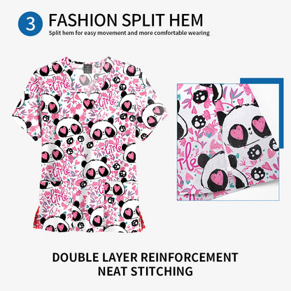 Printed Scrub Top with Pockets – V-Neck