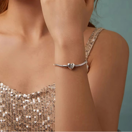 BAMOER 925 Sterling Silver Starburst 3mm Snake Chain Charm Bracelet for Women, High Quality Bracelet Fit for DIY Beads & Pendant Mirror Quenn