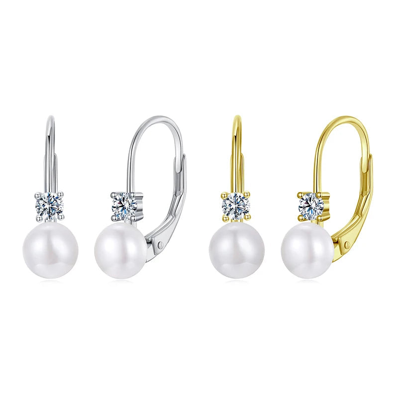 BAMOER Platinum Plated Moissanite Freshwater Pearl Earrings for Women, Round Cut Lab Diamond 925 Silver Hypoallergenic Earrings Mirror Quenn