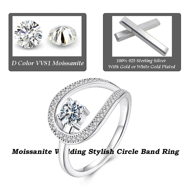 Moissanite Wedding Band 925 Sterling Silver Gold Plated Ring