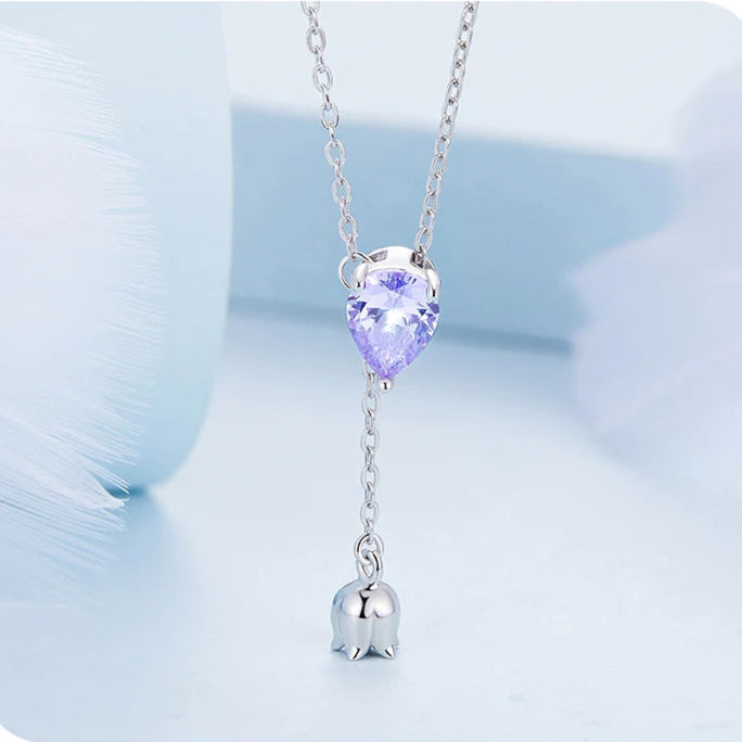 Bamoer 925 Sterling Silver Purple Zircon Lily of the Valley Pendant Necklace Elegent Neck Chain for Women Fine Jewelry BSN271 Mirror Quenn