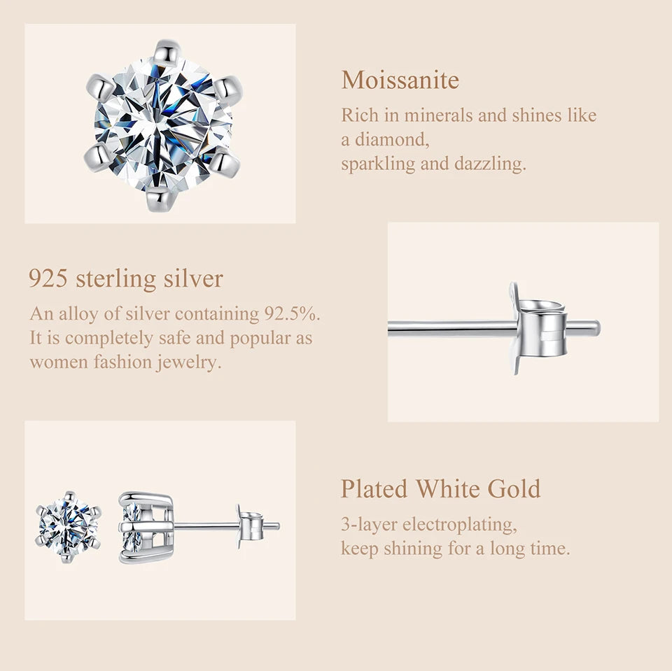 Moissanite Stud Earrings 925 Sterling Silver Lab Diamond