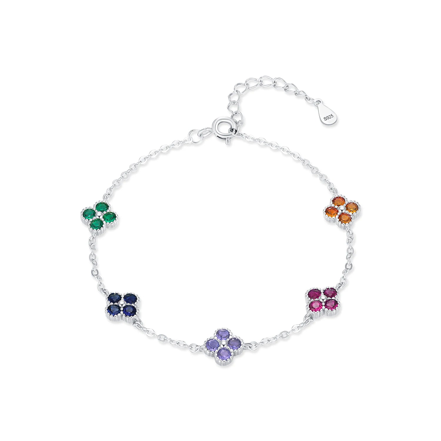 Lucky Clover Zircon Sterling Silver Bracelet