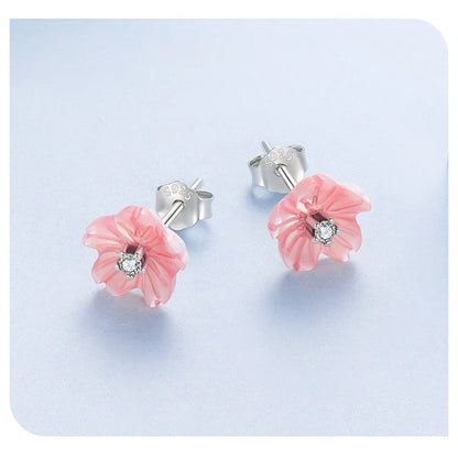 Sterling Silver Sakura Pink Shell Stud Earrings