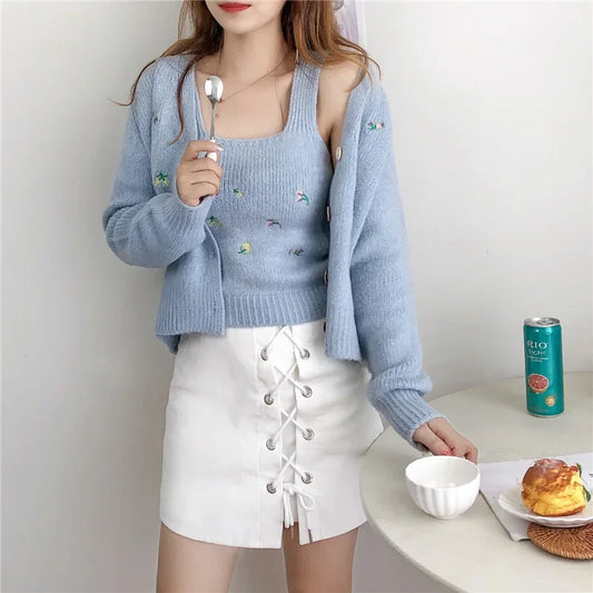 Flower Knit Cardigan Set