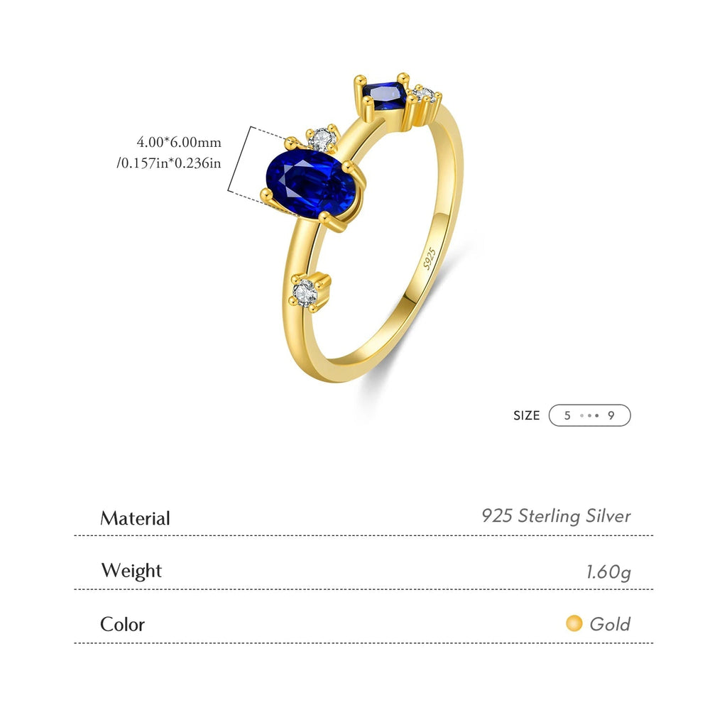 MODIAN 925 Sterling Silver Irregular Royal Blue CZ Finger Ring Vintage Gold Color Party Ring For Women Vacation Jewelry Gift Mirror Quenn