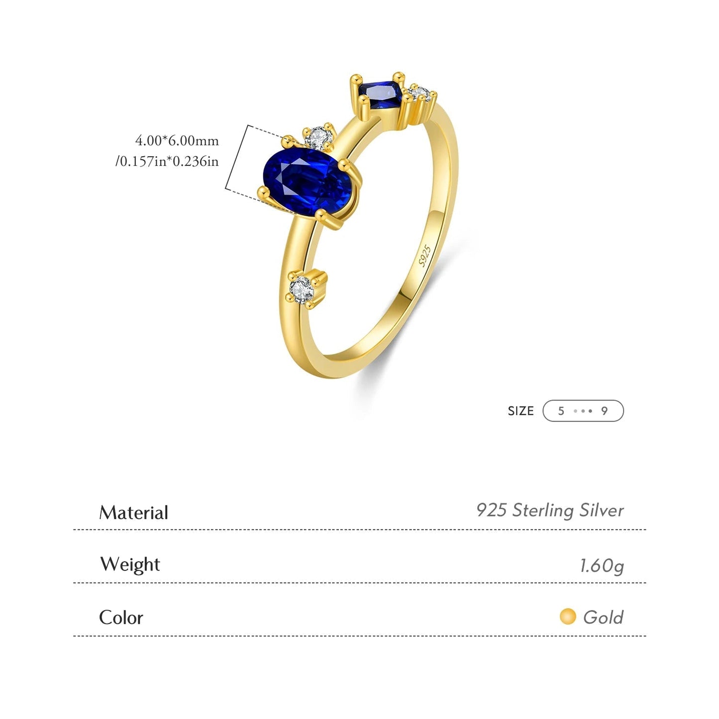 MODIAN 925 Sterling Silver Irregular Royal Blue CZ Finger Ring Vintage Gold Color Party Ring For Women Vacation Jewelry Gift Mirror Quenn