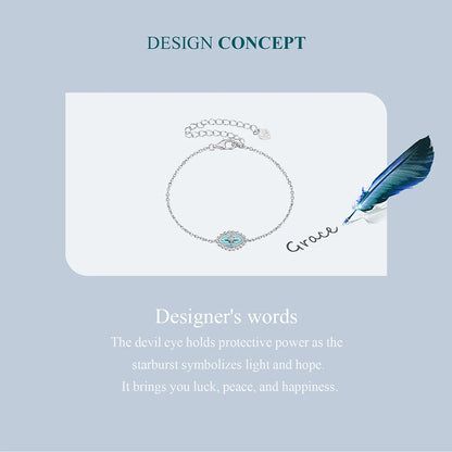 Sterling Silver Evil Eye Bracelet Adjustable Chain