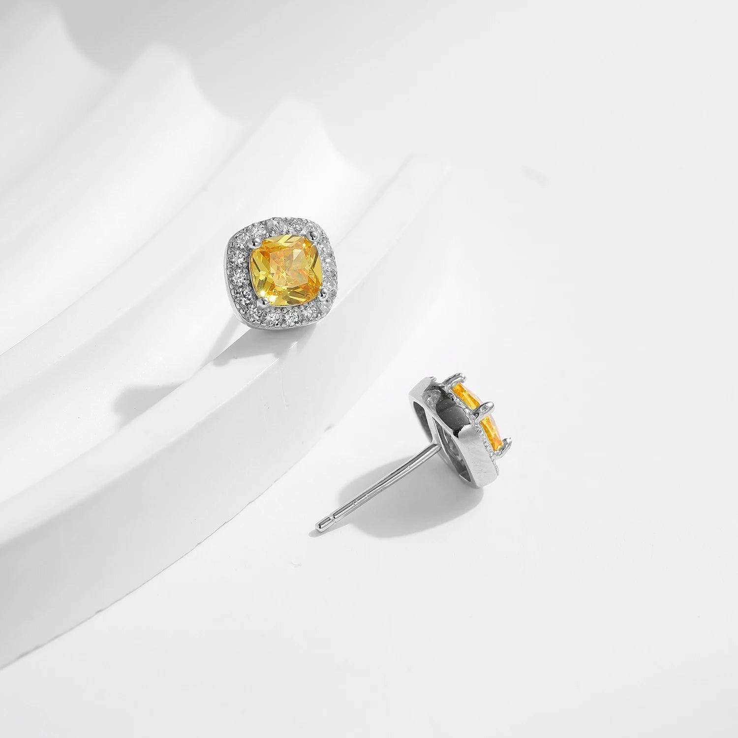 MODIAN Yellow Sparkling Cubic Zirconia Platinum Plated Stud Earrings 925 Sterling Silver Earrings For Women Wedding Jewelry Mirror Quenn