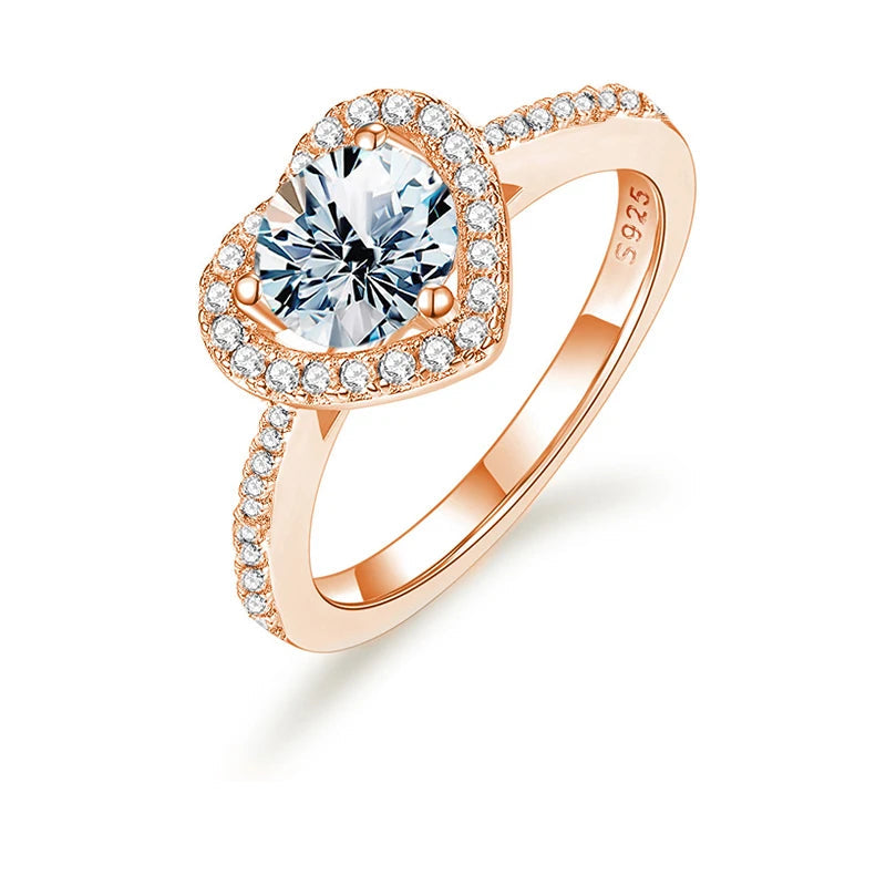 Brilliant Cut Moissanite Heart Sterling Silver Ring Mirror Quenn