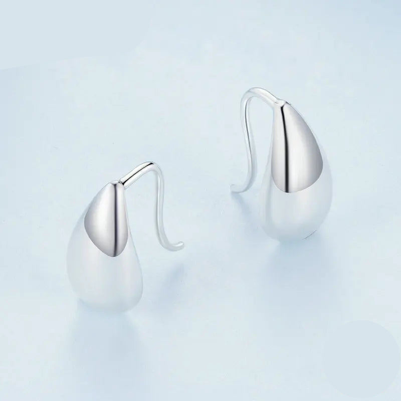 BAMOER Authentic 925 Sterling Silver Glossy Waterdrop Earrings Teardrop Hook Earrings for Women Minimalist Fine Jewelry Gift Mirror Quenn