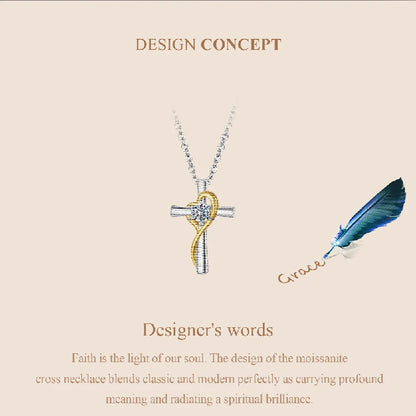 Two-Tone Gold Cross Necklace Moissanite Silver