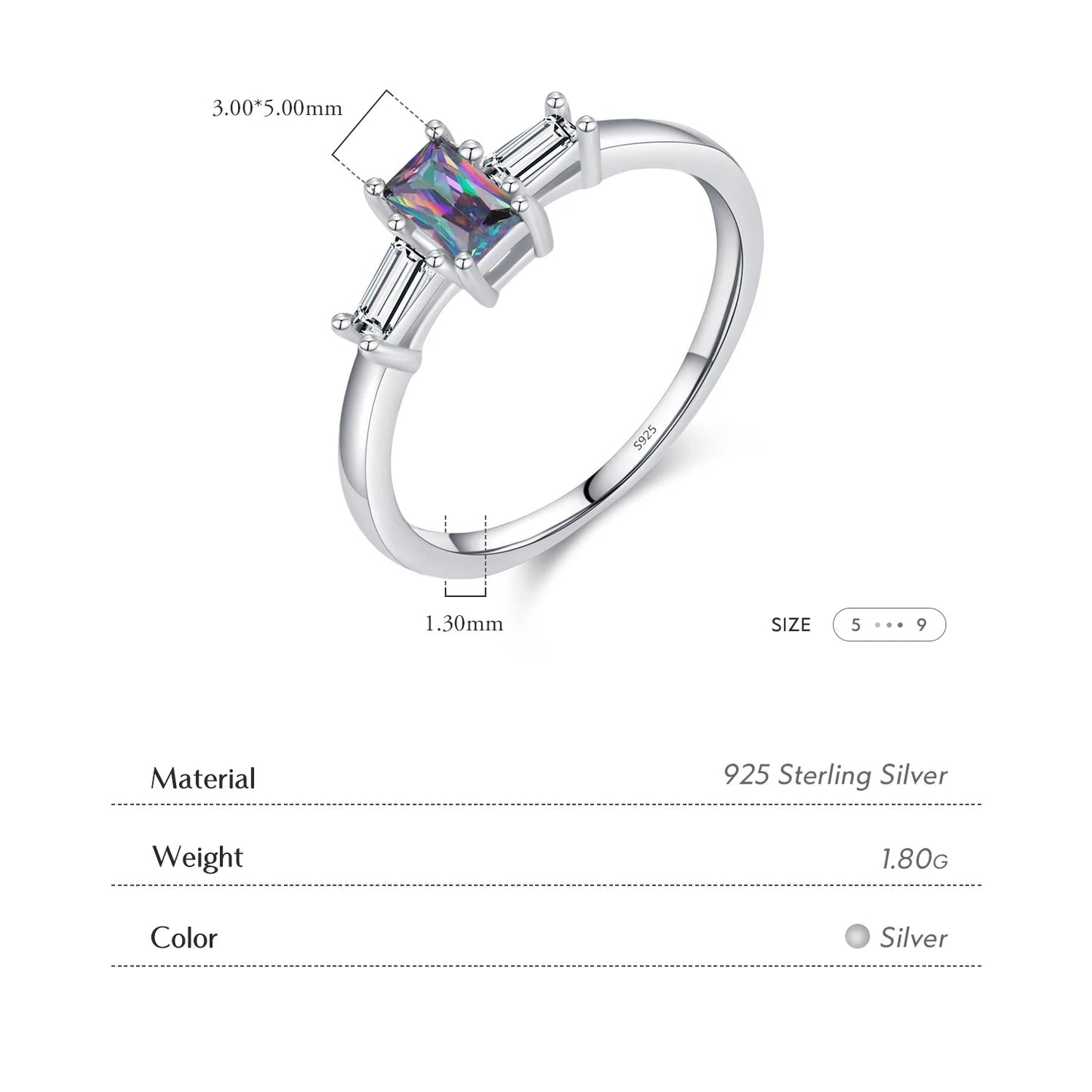 MODIAN 925 Sterling Silver Colorful Rectangle Zircon Classic Wedding Ring For Women Engagement Fine Jewelry Mirror Quenn