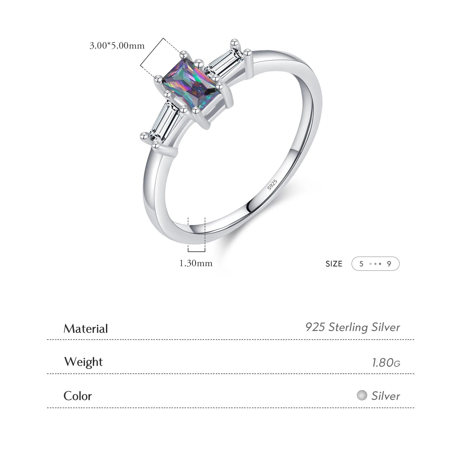 MODIAN 925 Sterling Silver Colorful Rectangle Zircon Classic Wedding Ring For Women Engagement Fine Jewelry Mirror Quenn