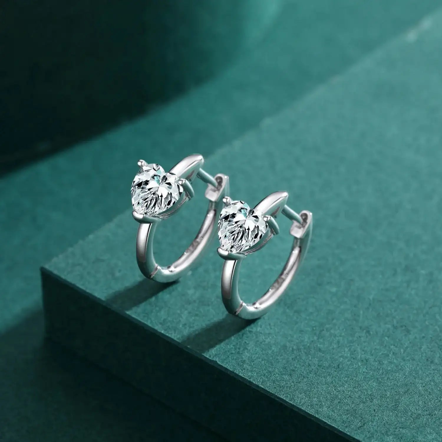 Modian New 925 Sterling Silver Clear Hearts Zirconia Buckles Hoop Earrings Wedding Ring for Women Fine Jewelry Set Wedding Gift Mirror Quenn