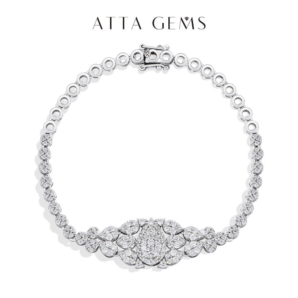 ATTAGEMS Vintage s925 Silver Moissanite Jewelry Set forWomen Tassel Water Drop Necklace Earrings Ring Bracelet for Wedding Party