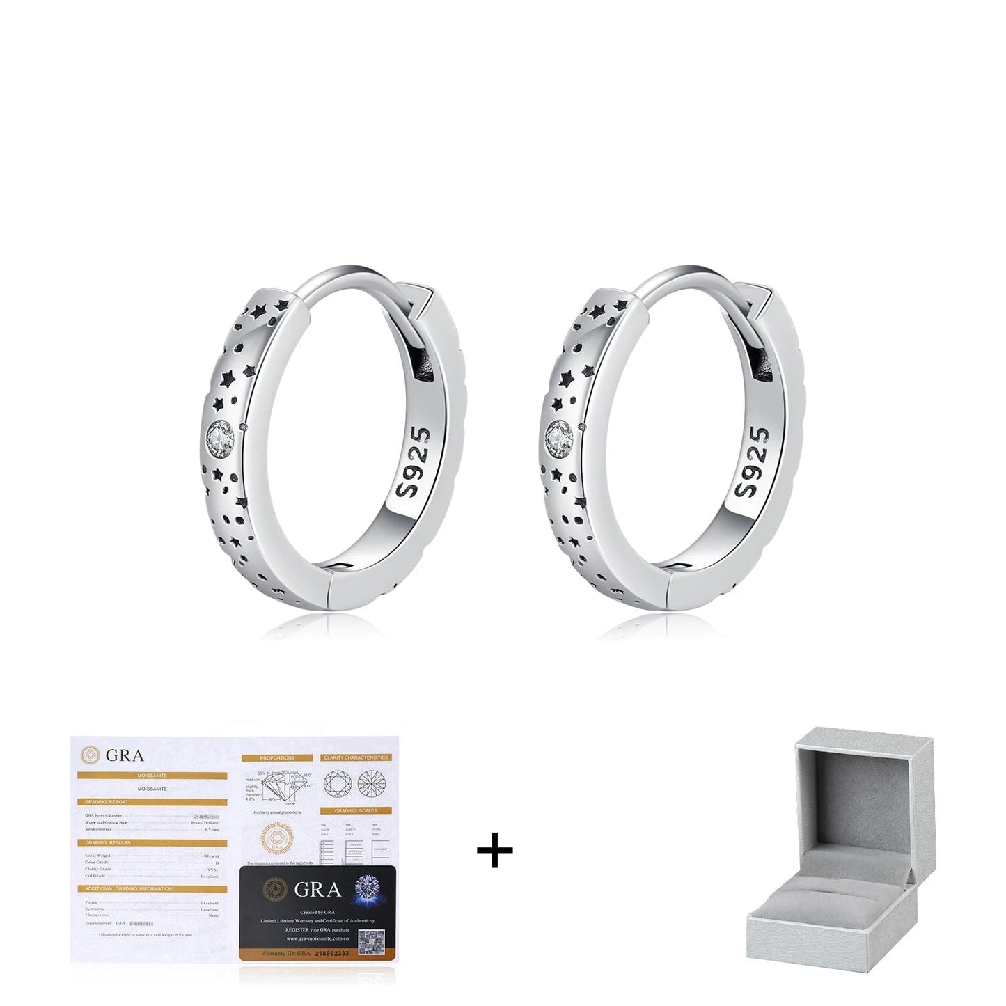D Color Moissanite Star Hoop Earrings Mirror Quenn
