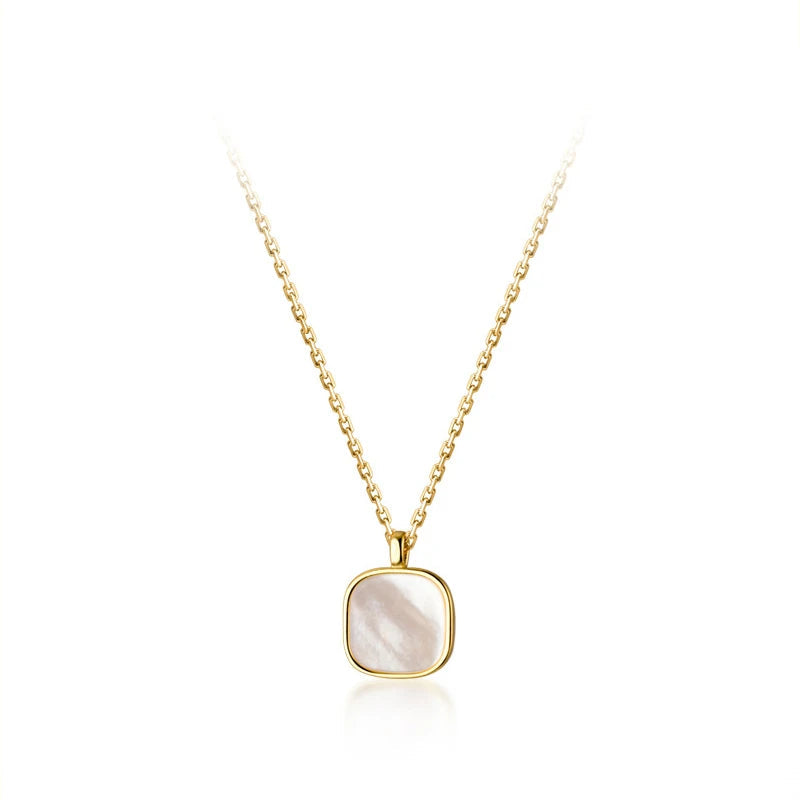 Modian Authentic 925 Sterling Silver Natural Dainty Shell Gold Color Square Pendant Link Chain Necklace for Women Fine Jewelry Mirror Quenn