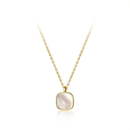 Modian Authentic 925 Sterling Silver Natural Dainty Shell Gold Color Square Pendant Link Chain Necklace for Women Fine Jewelry Mirror Quenn