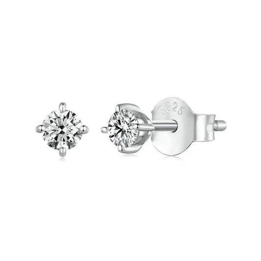 Bamoer 925 Sterling Silver Simple Moissanite Stud Earrings Round Cut VVS1 Lab Diamond for Men Women Classic Party Certified Gift Mirror Quenn