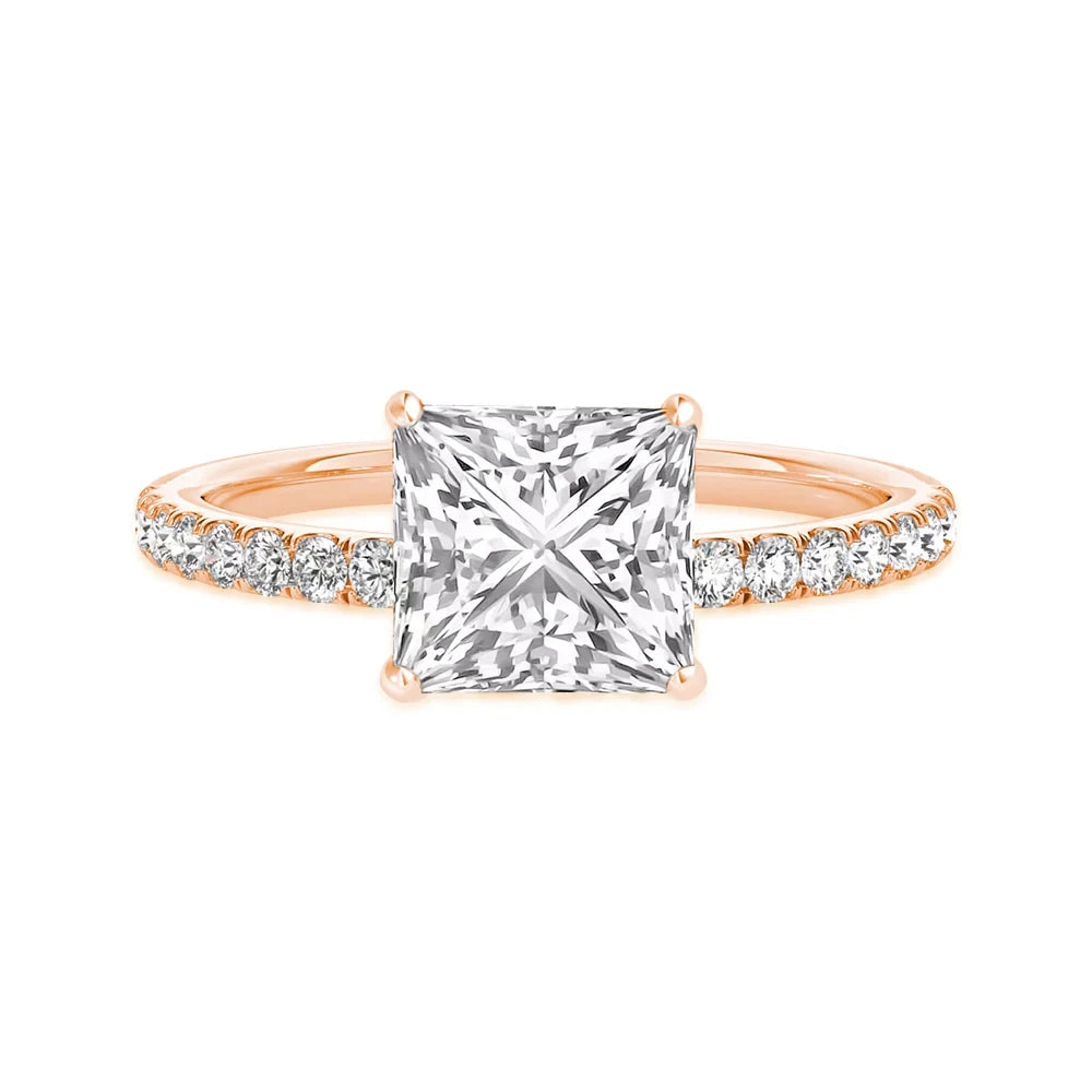 ATTAGEMS 18K Real Moissanite Rings Princess Cut D Color VVS1 8.0mm Au750 Etenity Diamond Engagement Wedding Rings For Women Gift Mirror Quenn