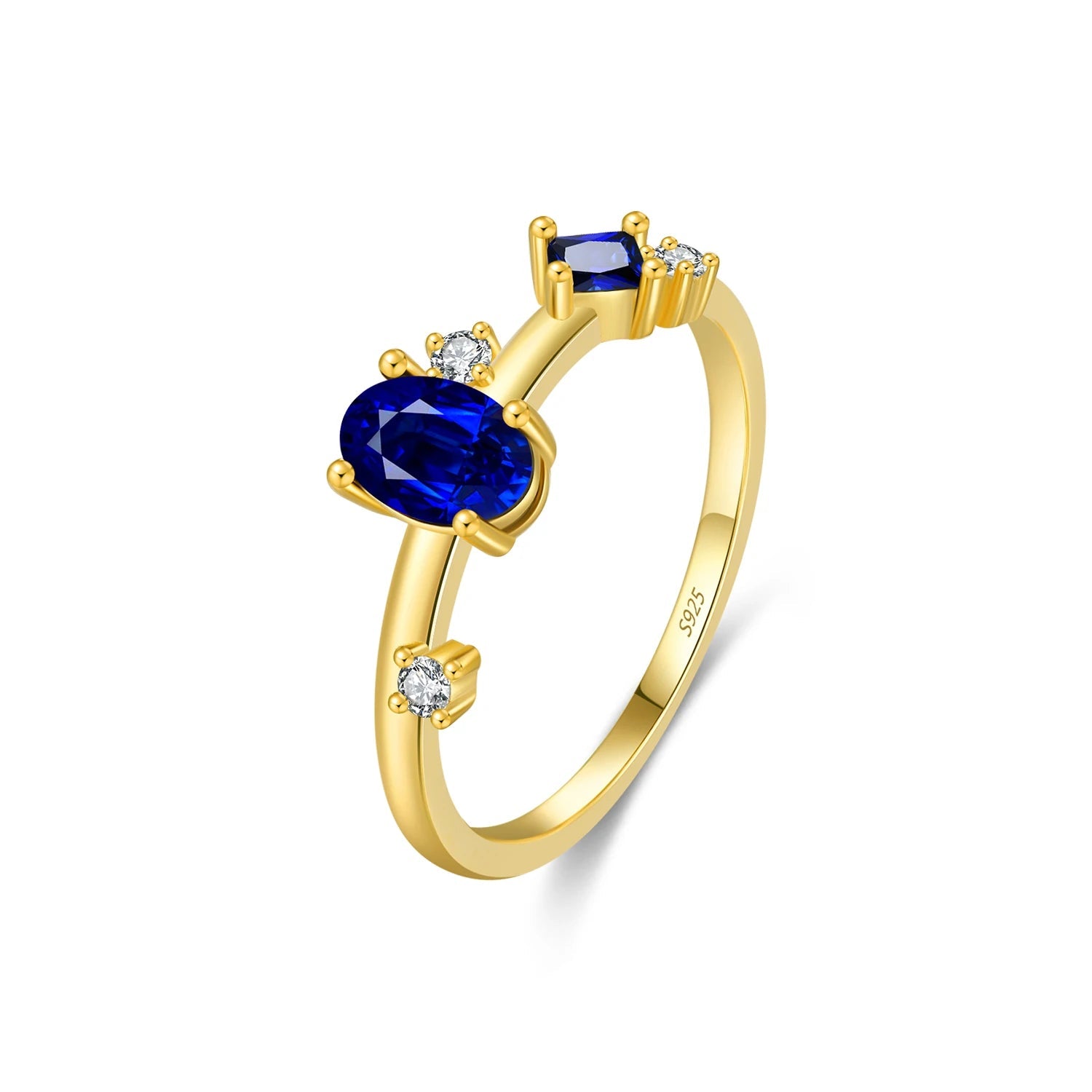 MODIAN 925 Sterling Silver Irregular Royal Blue CZ Finger Ring Vintage Gold Color Party Ring For Women Vacation Jewelry Gift Mirror Quenn