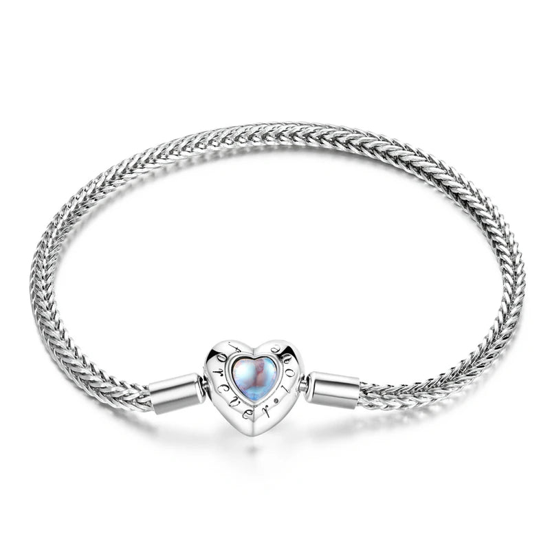 Bamoer 925 Sterling Silver Zircon Rose Buckle Bracelet Snake Chain for Women Bead Charm DIY Chic Jewelry Gift BSB096 Mirror Quenn