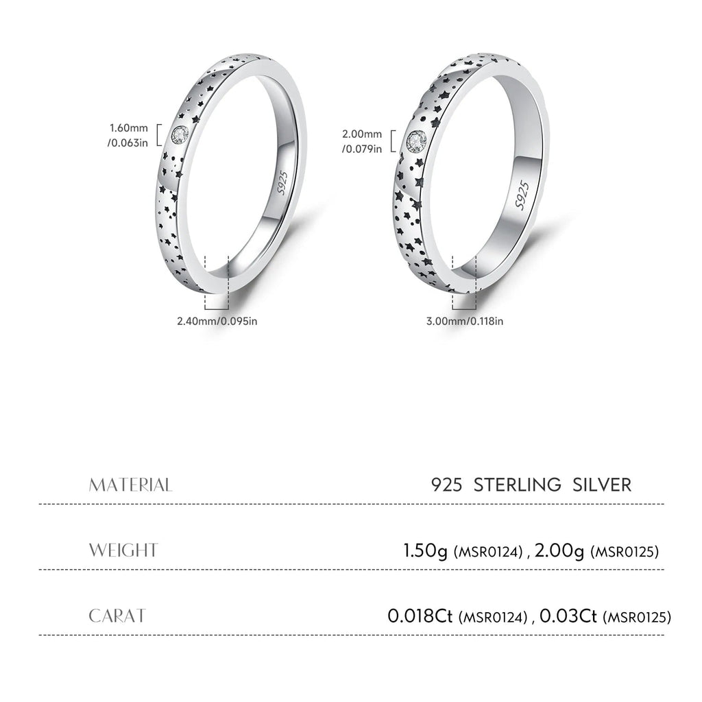 D Color Moissanite Couple Ring Sterling Silver Mirror Quenn
