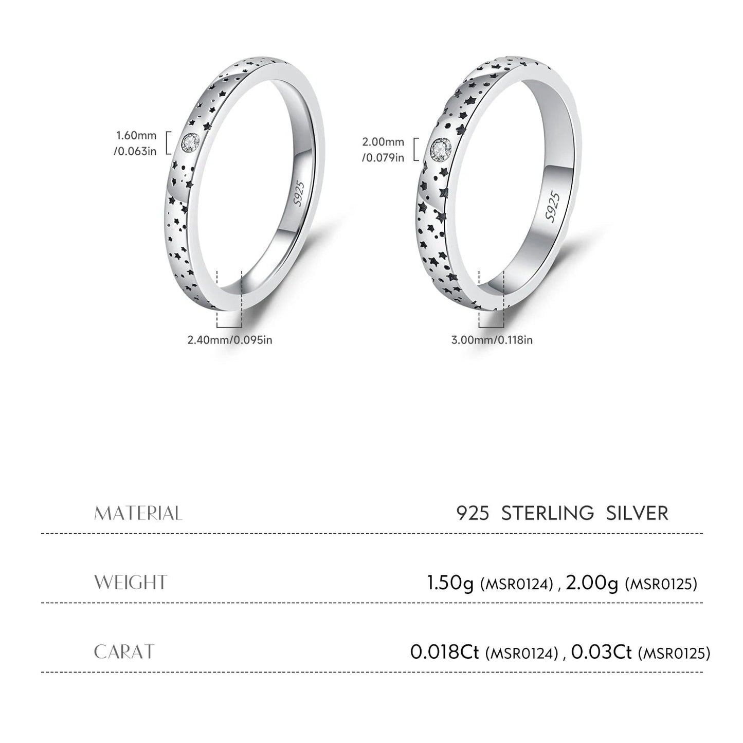 D Color Moissanite Couple Ring Sterling Silver Mirror Quenn