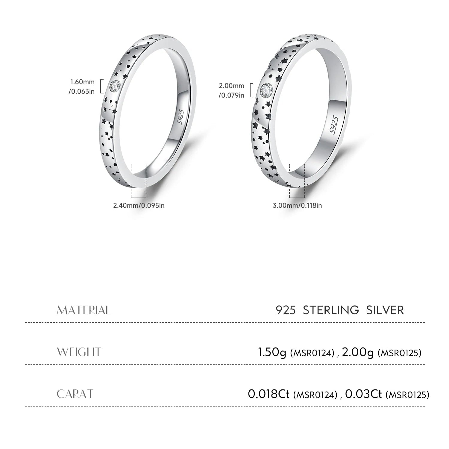 D Color Moissanite Couple Ring Sterling Silver Mirror Quenn