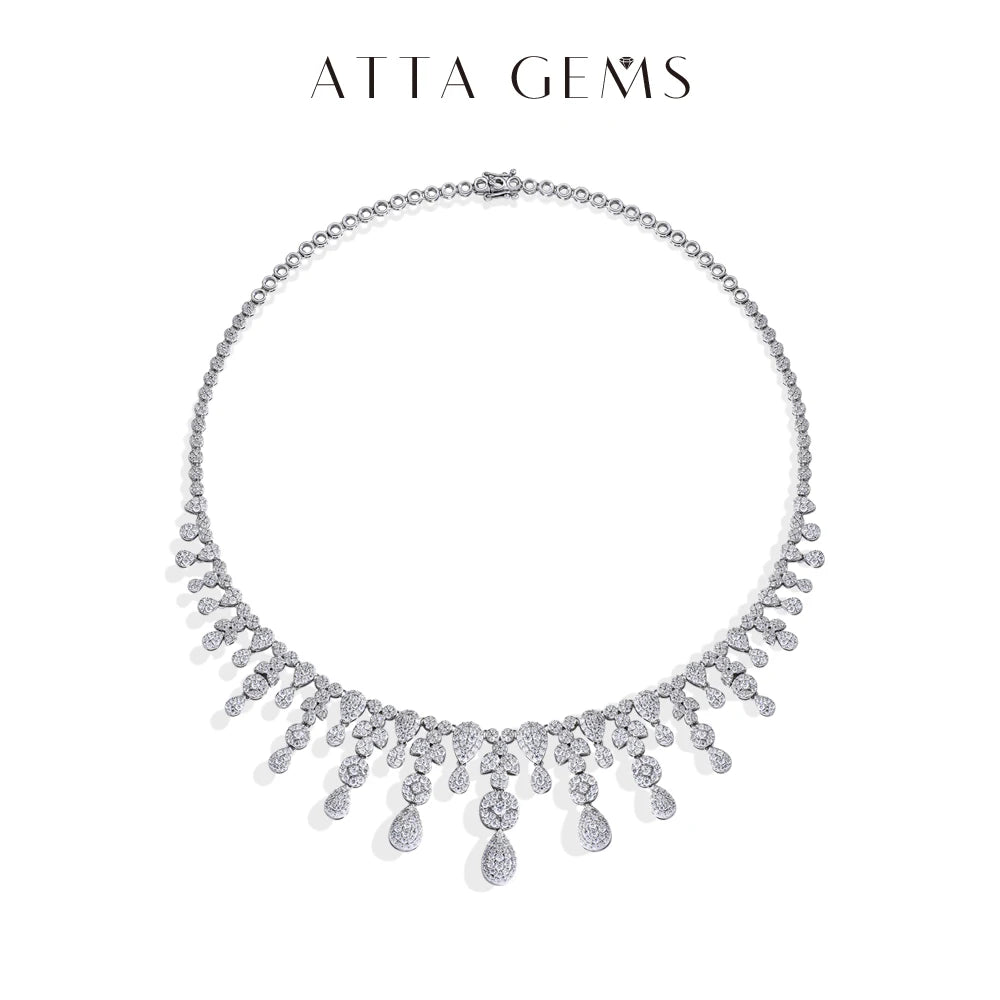 ATTAGEMS Vintage s925 Silver Moissanite Jewelry Set forWomen Tassel Water Drop Necklace Earrings Ring Bracelet for Wedding Party