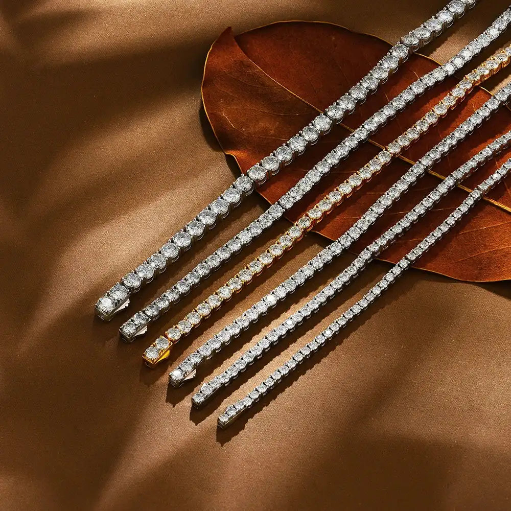 ATTAGEMS 4.0mm 5.0mm DVVS1 Pass Diamond Test Round Cut Moissanite Tennis Bracelet White Gold Plated 925 Silver Jewelry for Women Mirror Quenn