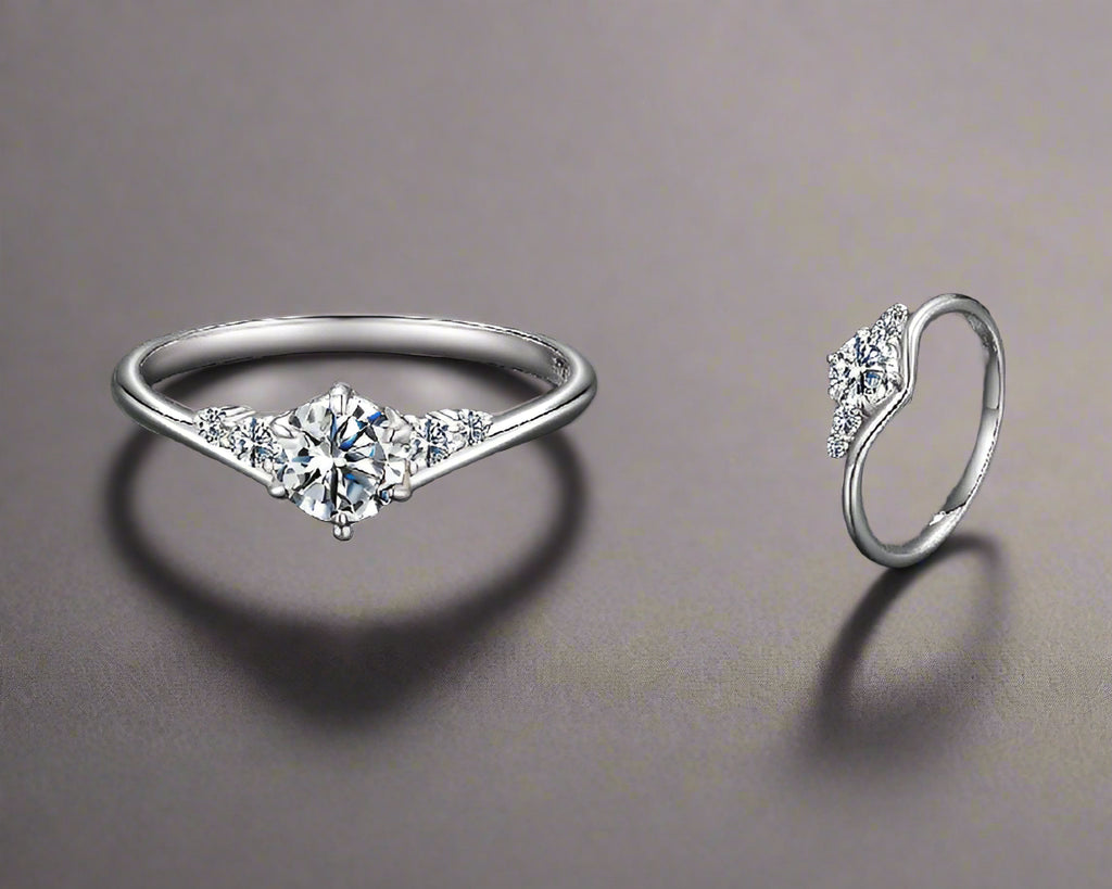 BAMOER 0.6CT Moissanite Ring 5-Stones Prongs Setting Band Ring D Color VVS1 Original for Women Wedding Jewelry with Certificate Mirror Quenn