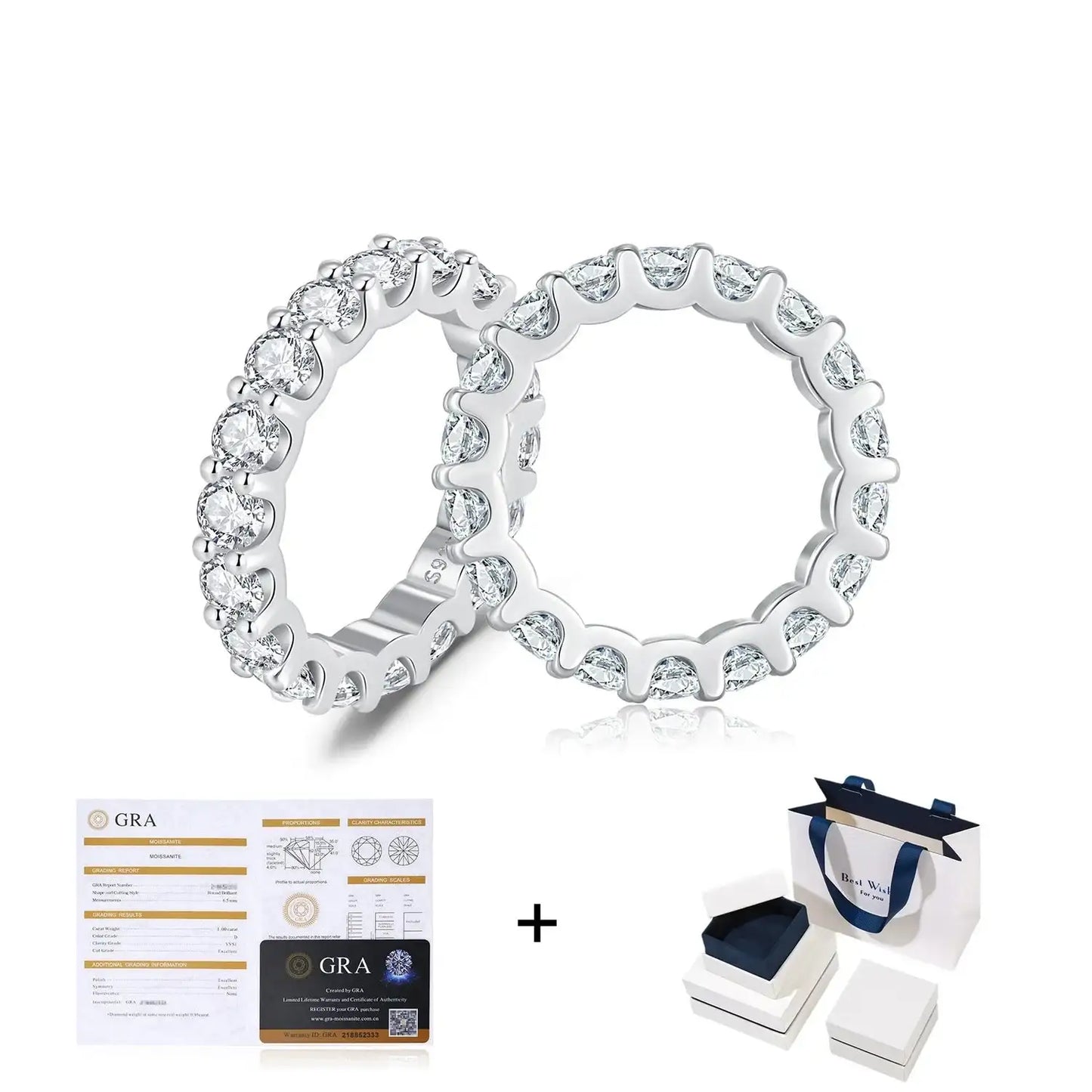 D Color Moissanite Eternity Band Ring Mirror Quenn