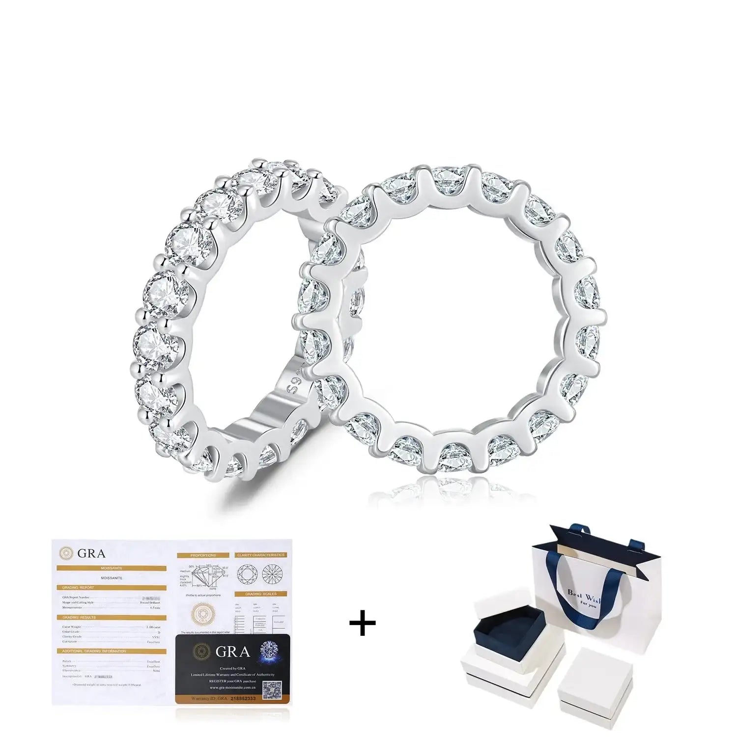D Color Moissanite Eternity Band Ring Mirror Quenn