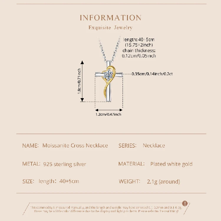 Two-Tone Gold Cross Necklace Moissanite Silver