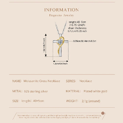 Two-Tone Gold Cross Necklace Moissanite Silver