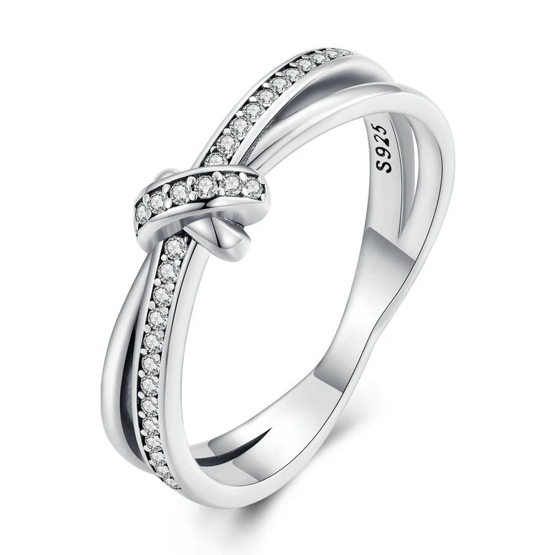 BAMOER 925 Sterling Silver Double Layer Knot Finger Ring Stackable Rings for Women Original Design Fine Jewelry SCR896 2 Colors Mirror Quenn