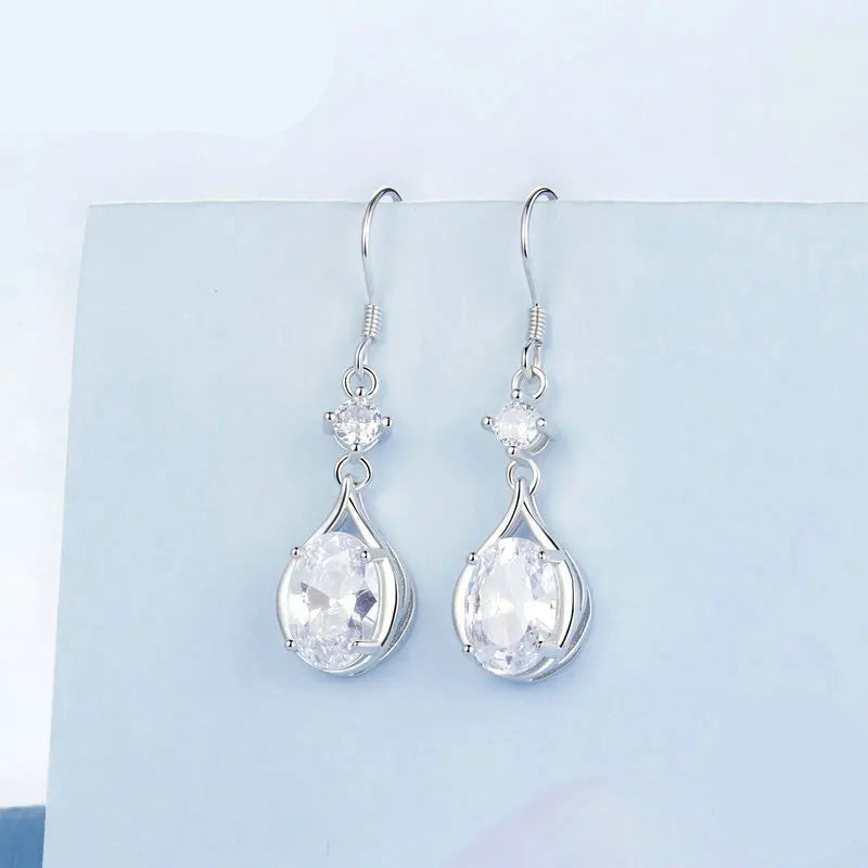 BAMOER 925 Sterling Silver Teardrop Earrings+Necklace for Women Cubic Zirconia Round Cut Dainty Jewelry Set Gifts for Women Mirror Quenn